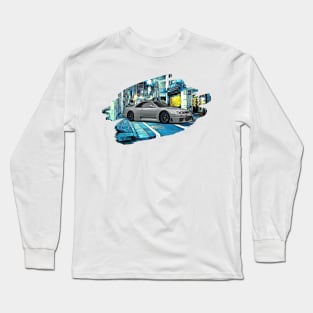 R34 Skyline Grey Tokyo Night Print Long Sleeve T-Shirt